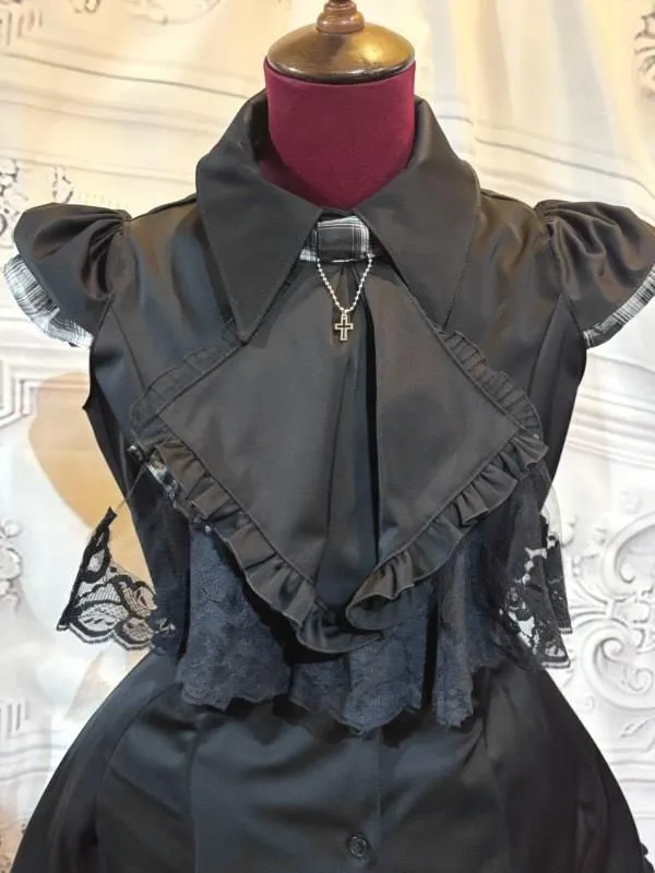 [MARBLE] Plisseekleid Marble BOX mit Wendekrawatte: Schwarz x Schwarz-Weiß-Karo oder schwarze Krawatte★Nicht zum Verkauf geeignet★