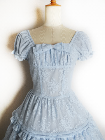 [Victorian maiden] Victorian Maiden Lacy Bouquet Tiered Dress Ivory/Greige/Pale Blue/Black ★Order period until November 24th★