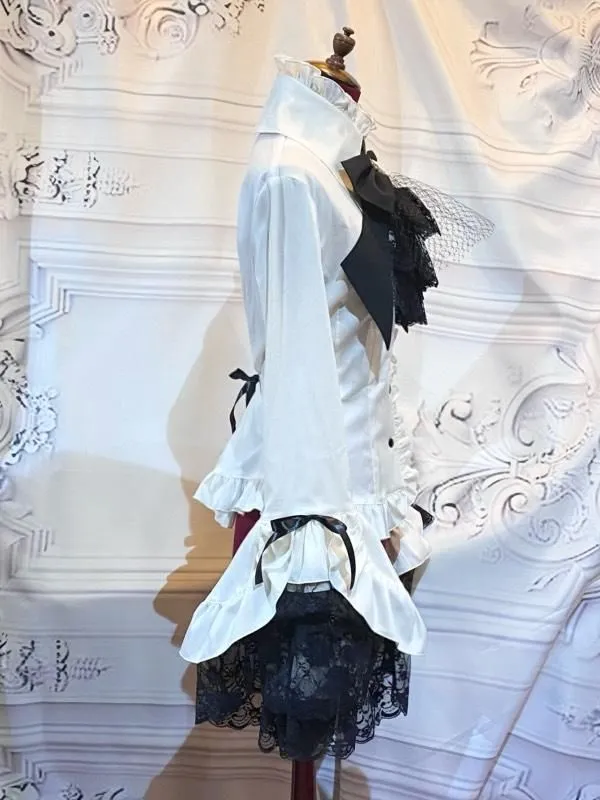 [Marble] Marble Classic Decoration Bluse mit separater Krawatte: Weiß x schwarz x weiße Rasse