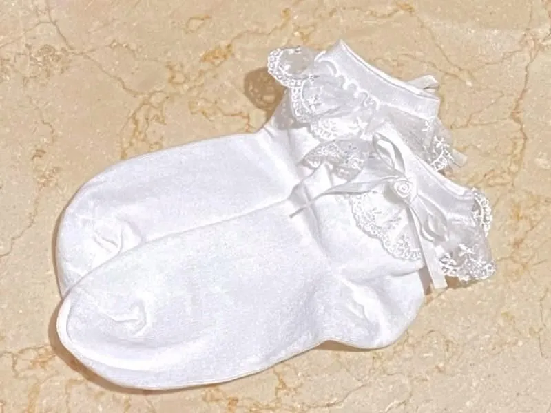 [Marmor] Marmor kurze Socken mit Rosen und Spitze: weiße x weiße Spitze