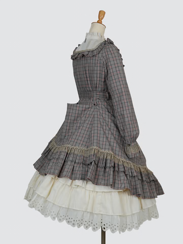 [Victorian maiden] Victorian maiden★Now accepting reservations★ Ecole de Feliz Classical Doll Long Dress Brown Check/BlackCheck (normal size/plus size)