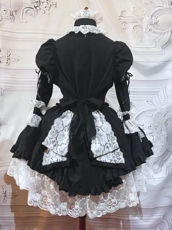 [MARBLE] Marmor-Halsbandkleid im viktorianischen Stil mit Trubelband: Schwarz und Weiß, Größe L★Nicht zum VERKAUF berechtigt★