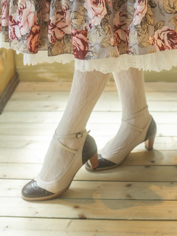 [Victorian Maiden] Victorian Lady Pumps Ivory x Brown/Bordeaux/Black