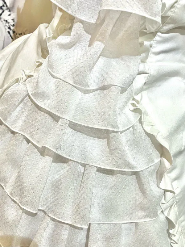 【MARBLE】マーブル　別衿・姫袖付きドレスワンピース：白×白フリル★SALE対象外★