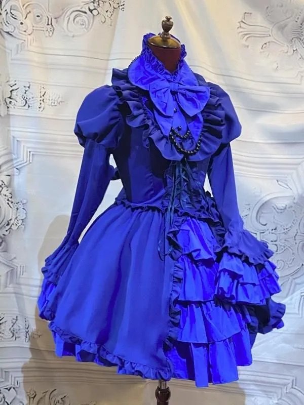 [Marble] Robe robe de robe de style Alice en marbre: bleu