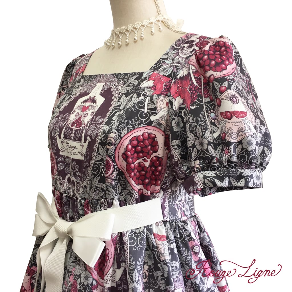 [Rouge Ligne] Rouge Ligne The Pomegranate Dress I Loved/Green gray×White