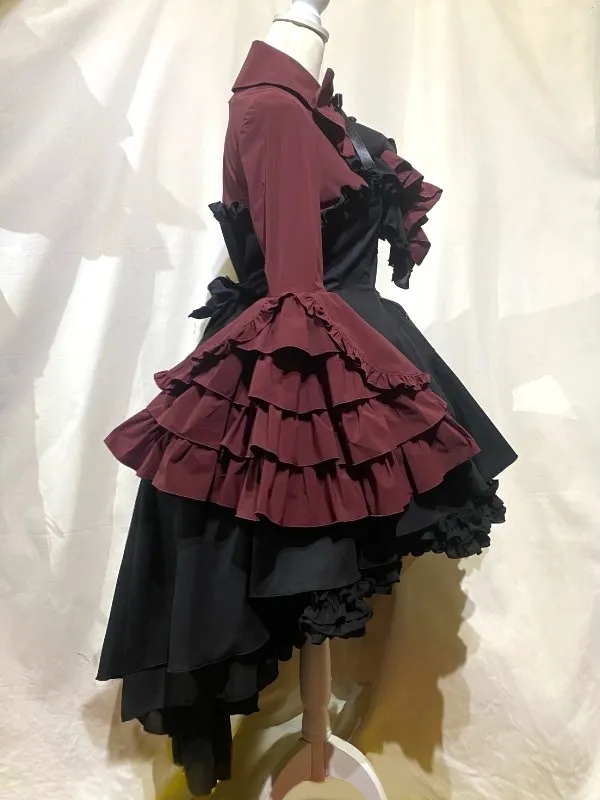 [MARBLE] Marble Gothic elegance blouse dress with drape tie: Red x black★Not eligible for SALE★