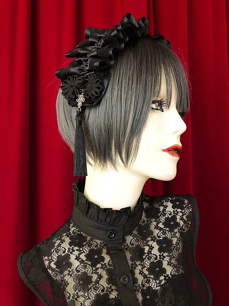 [Estrellas] Estrellas Asian Gothic Quasten Stirnband/Schwarz x Schwarz