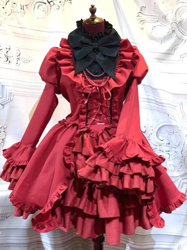 [Marmor] Marmor Alice -Style -Strickkleid: rot x schwarz