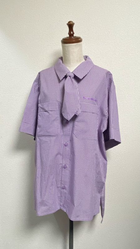 [Drop Física] Camisa de trabajo de novio de la serie de gingham de gingham de gingham [Purple Gingham X Purple]