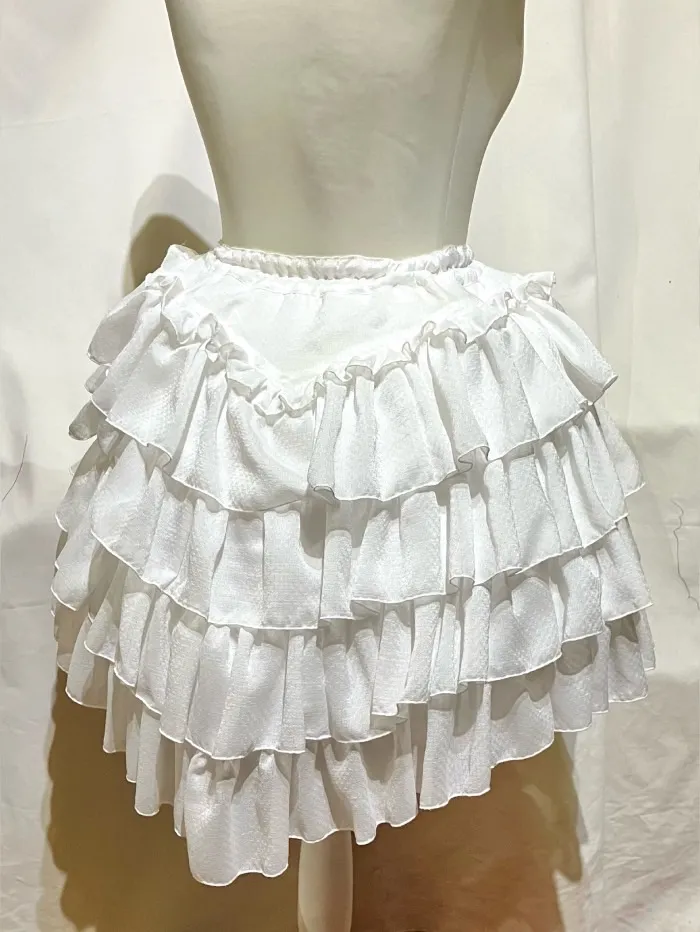 [Marble] Jupe féminine en forme de V en couches en marbre: Ruffles à motif brodé blanc
