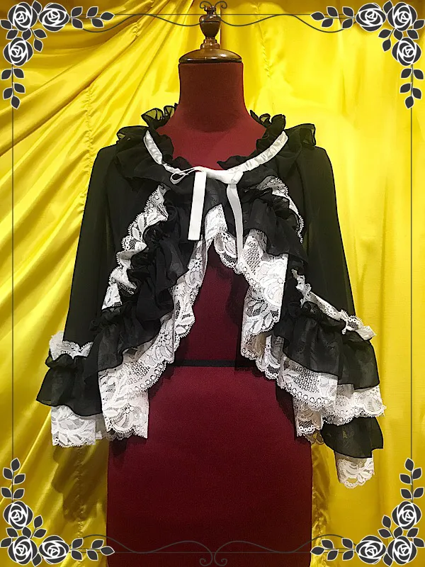 [MARBLE] Marble volume lace ruffle summer cape: black lace