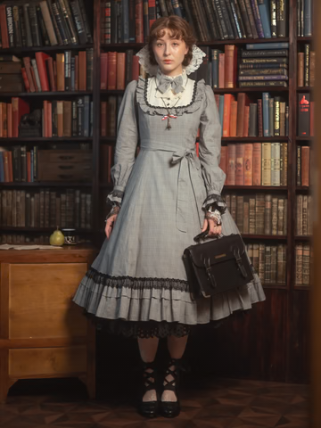 [Victorian maiden] Victorian maiden★Now accepting reservations★ Ecole de Feliz Classical Doll Long Dress Brown Check/BlackCheck (normal size/plus size)