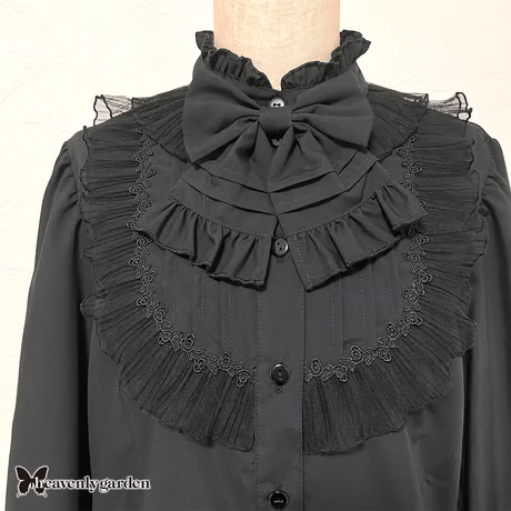 【heavenly garden 】ヘヴンリィ ガーデン　プリーツスタンドカラーブラウス・黒