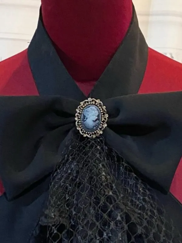 【MARBLE】마블 카메오 첨부 총 레이스 타이：흑×흑 레이스×그레이 카메오