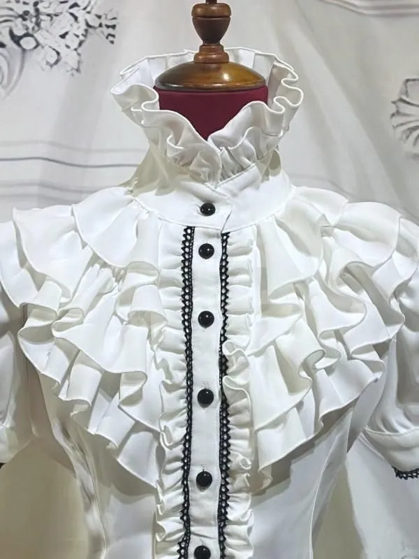 [MARBLE] Marble Gothic Thailand Total Frill Puff Sleeve Blouse: White