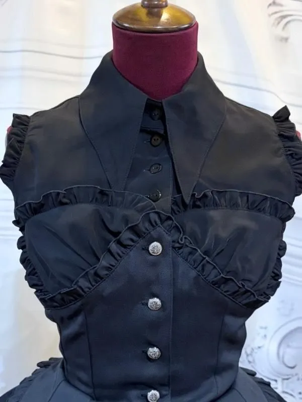 [Marble] Marble Cross Motif Necte Bustier CORSET-Style Blouse Robe: Blanc X Black Stripes x Black Thaïlande
