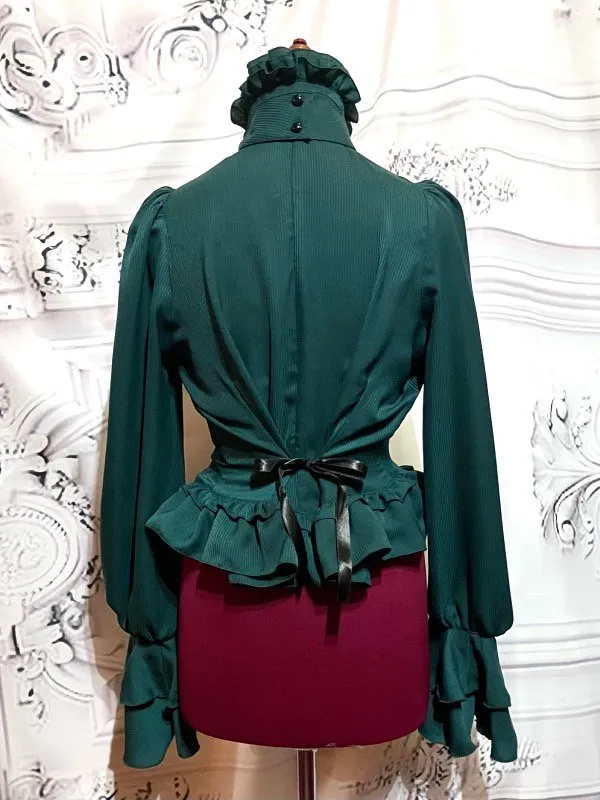 [大理石]帶大理石bijou的絲帶typhrill上衣：綠色條紋◆l尺寸◆