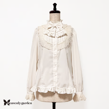 【heavenly garden 】ヘヴンリィ ガーデン　プリーツスタンドカラーブラウス・生成り