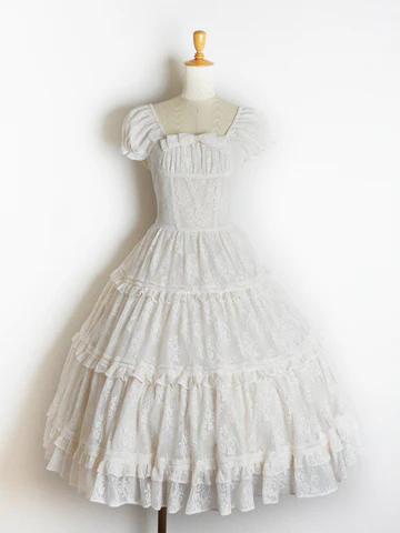 [Victorian maiden] Victorian Maiden Lacy Bouquet Tiered Dress Ivory/Greige/Pale Blue/Black ★Order period until November 24th★