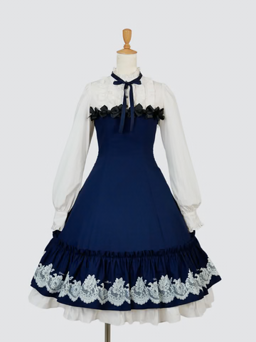 【Victorian maiden】ヴィクトリアンメイデン　★ご予約受付中★ vintageレースプリントサテンメニーリボンドールドレス