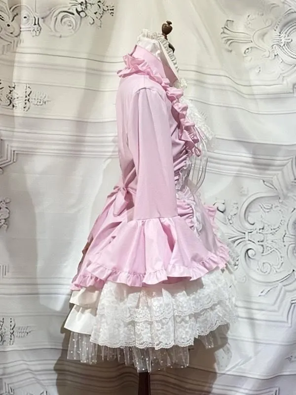 【MARBLE】マーブル　リボンデコレーション・クラシックタイ付きサイドタックドレスワンピース：ピンク