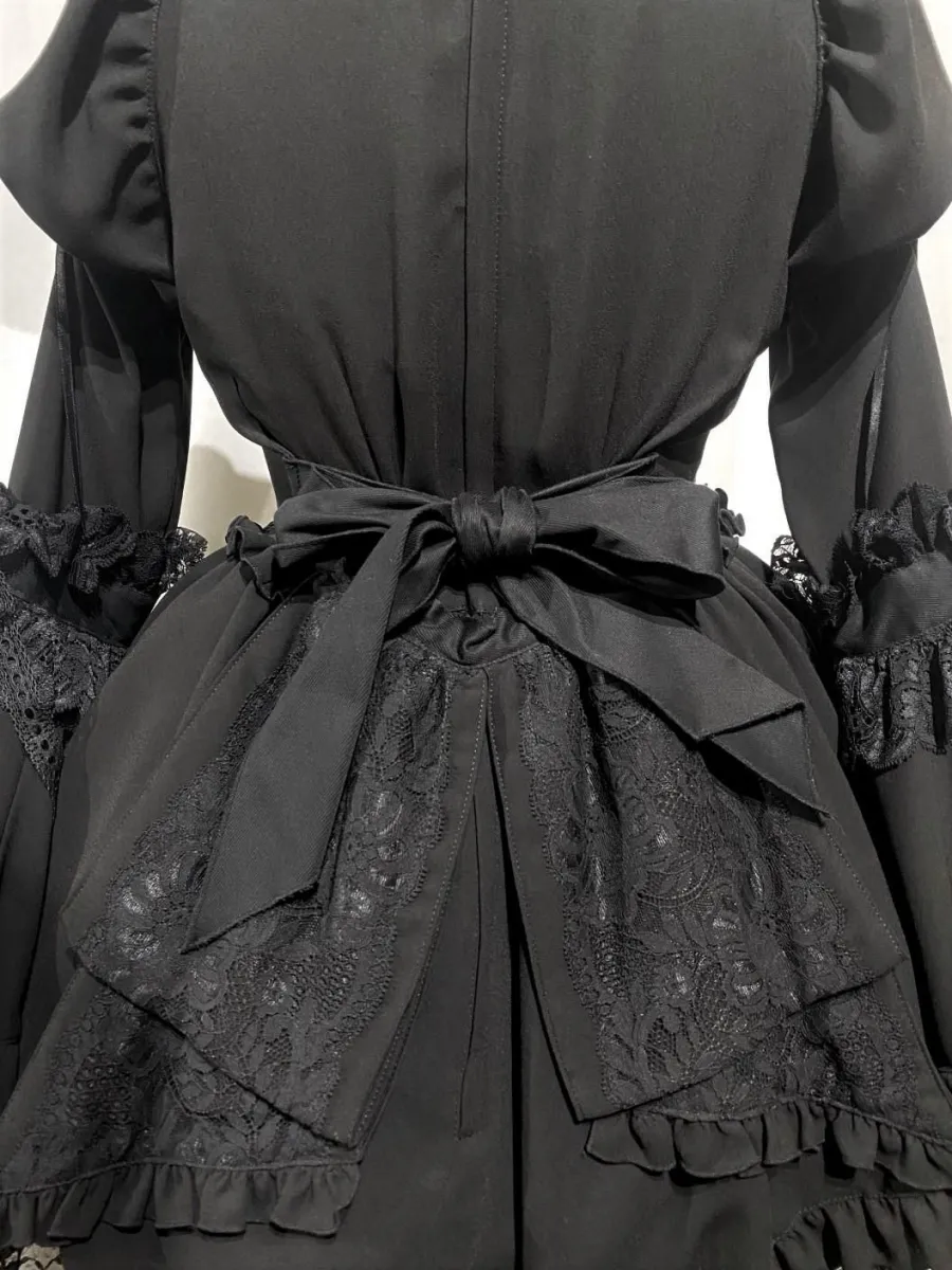 [MARBLE] Victorian dress with choker bustle ribbon: Black L size