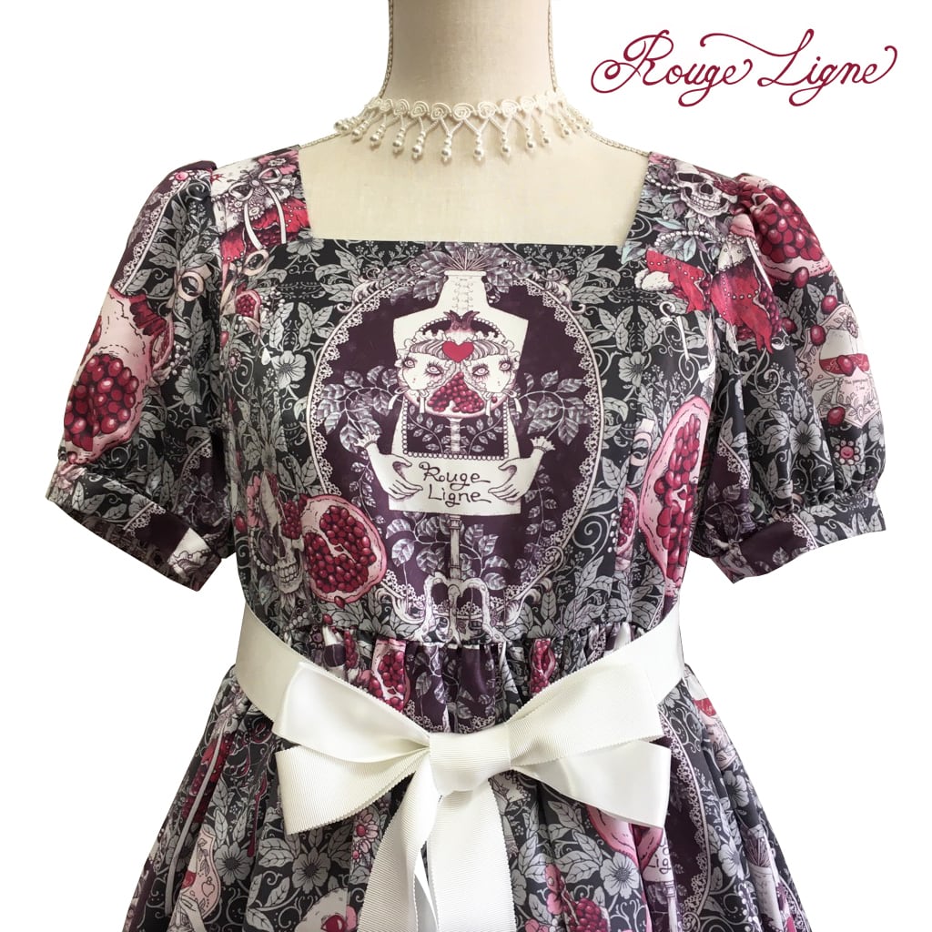 [Rouge Ligne] Rouge Ligne The Pomegranate Dress I Loved/Green gray×White