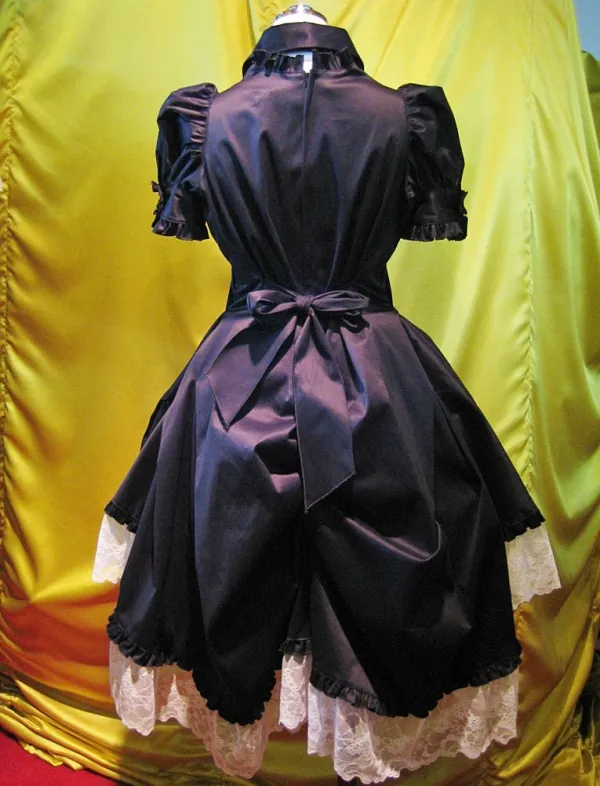 【MARBLE】マーブル　別衿・姫袖付きドレスワンピース：黒×白フリル