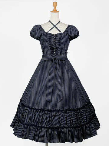 【Victorian maiden】ヴィクトリアンメイデン　アデーラソフィアドレス　ネイビーストライプ