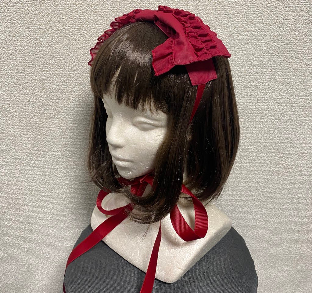 [Physical Drop] Physical Drop Chiffon Ribbon Head Dress Pink/Bordeaux/Black