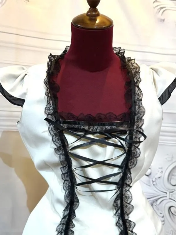 [Marble] Marble frill sleeve knitting dress: white x black lace