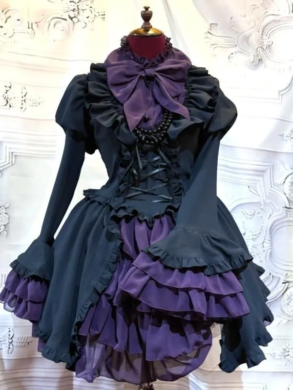 [Marmor] Marmor Alice-Style-Schnürkleid ein Stück: Schwarz x weiß x Schwarz
