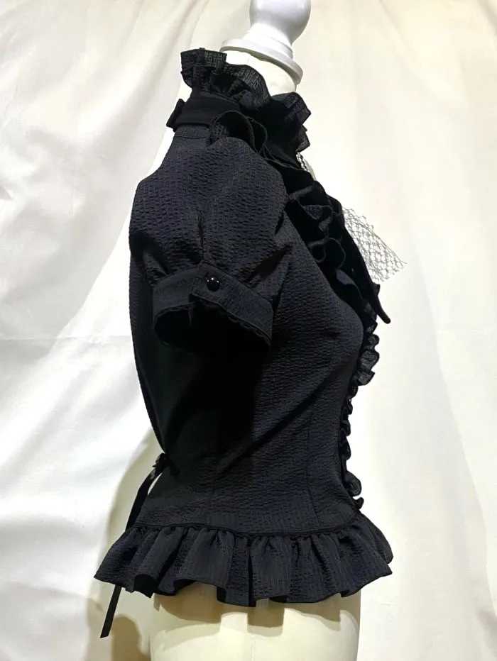 [Marmor] Marmor Allfremdige Puffärmelbluse mit gotischer Krawatte: schwarzer Streifen