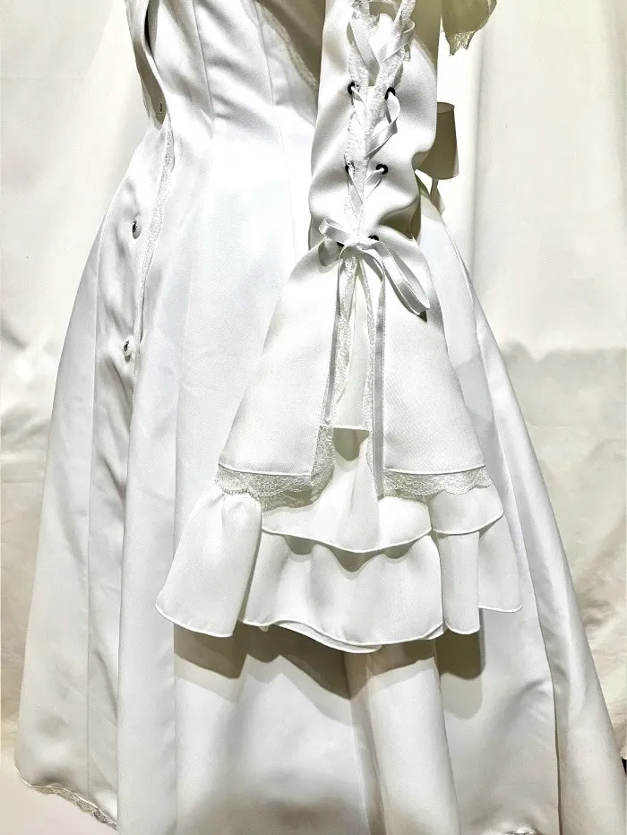 [MARBLE] Marble fur collar cape with decoration cloth + sleeve sideburns long flare coat: White