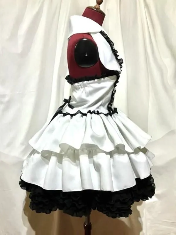 [Marmor] Korsett -Kleid mit Marmor -Rundkragen: Weiß x Schwarz