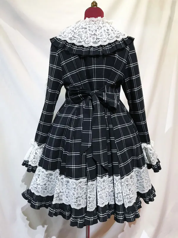 【MARBLE】マーブル　レースデコレーションロマンティックコート：黒白チェック