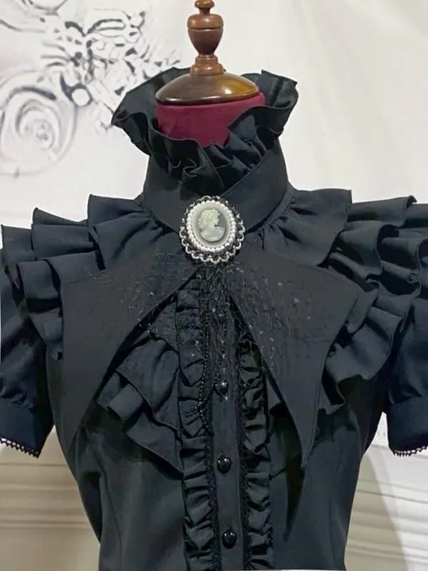 [MARBLE] Marble Gothic Thailand Total Frill Puff Sleeve Blouse: White