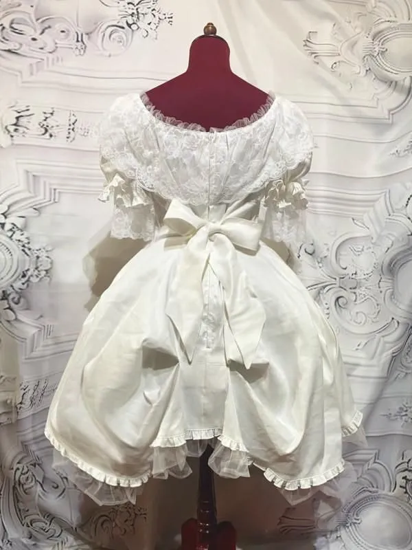 [MARBLE] Marble voluminous dress tuck dress with lace collar: white x white