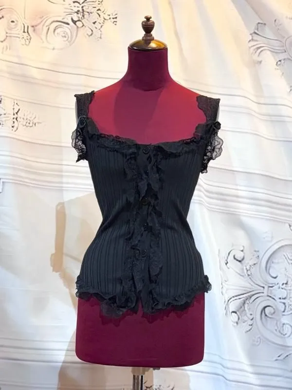 [MARBRE] Caraco ouvert sur le devant en marbre avec roses décoratives en dentelle : roses noires x noires