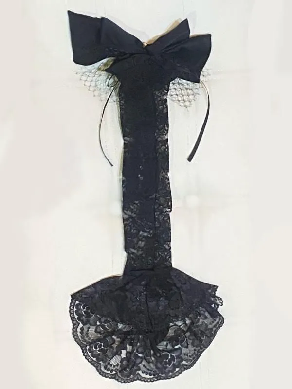 [大理石]胸花的经典花边手套：黑色蕾丝