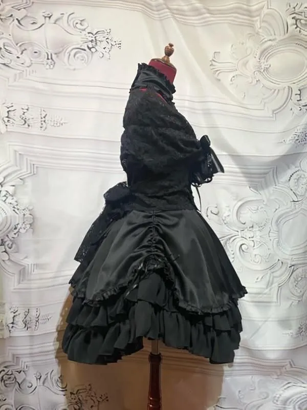 [MARBLE] Marble feminine dress with accessories + lace shawl + lace belt: black