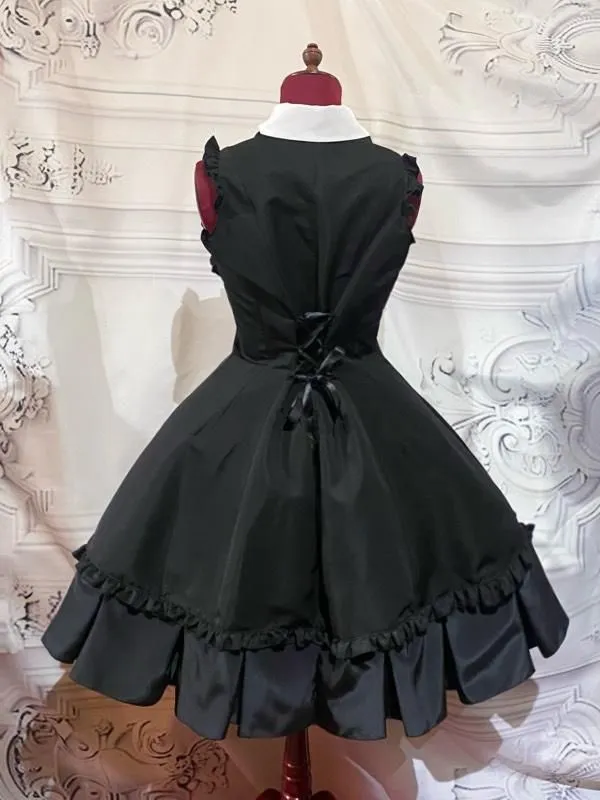 [Marble] Boîte de style marbre Robe plissée avec chemisier à cravate: Black Stripe x White x Black cravate