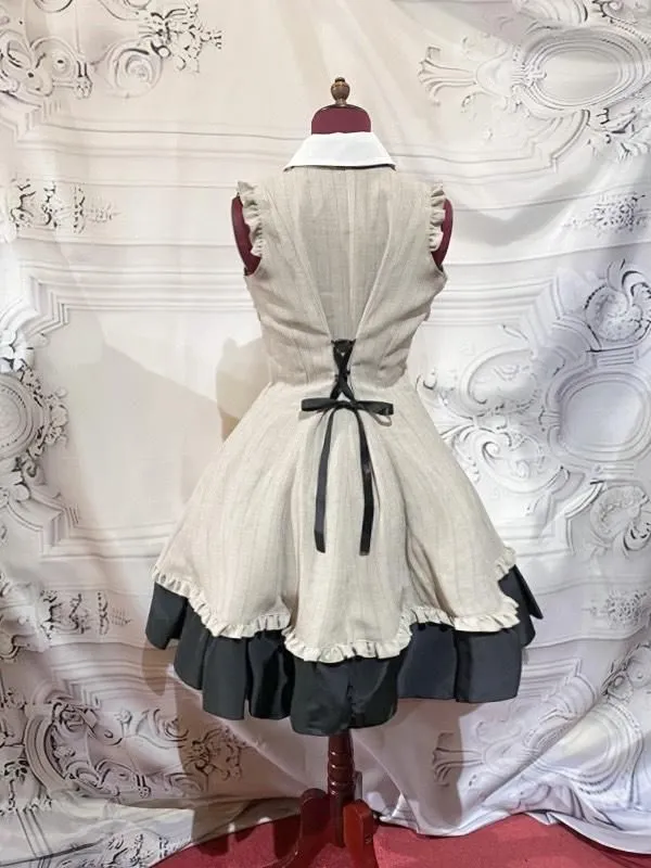 [Mármol] Vestido plisado de caja de estilo de mármol con blusa de corbata: franja negra x blanco x corbata negra