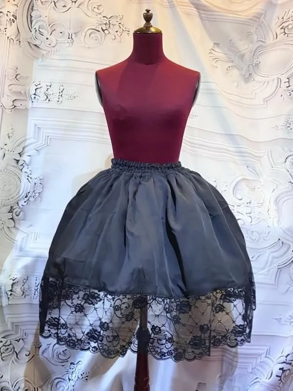 【MARBLE】マーブル　チュール付きレースインナースカート：チャコールグレー×黒レース