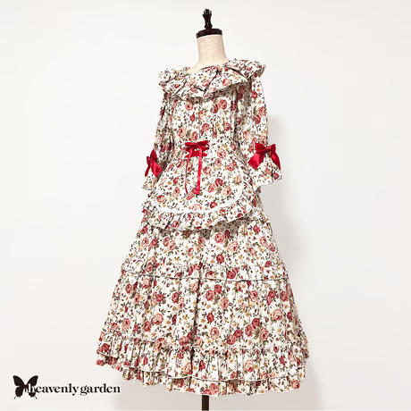 [heavenly garden] Heavenly Garden Rose Ruffle Salon Dress - Red