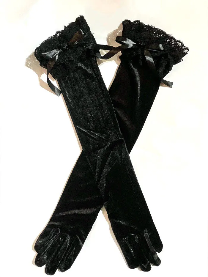 [大理石]带大理石变化的长手套：黑色缎子