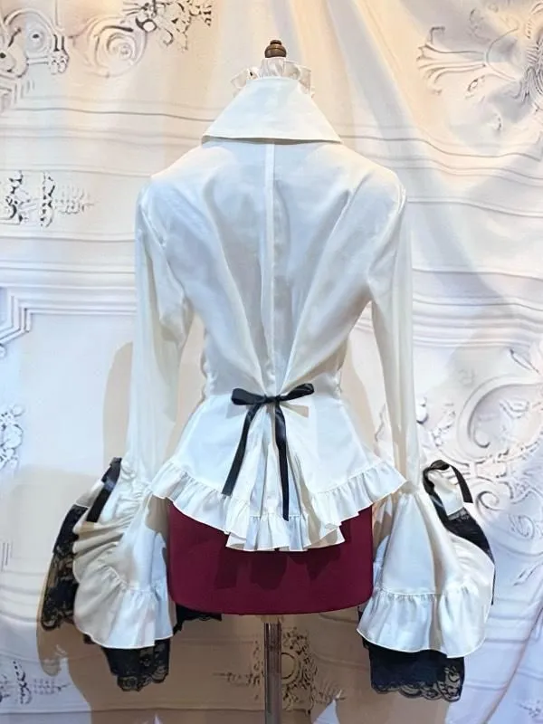 [Marble] Marble Classic Decoration Bluse mit separater Krawatte: Weiß x schwarz x weiße Rasse