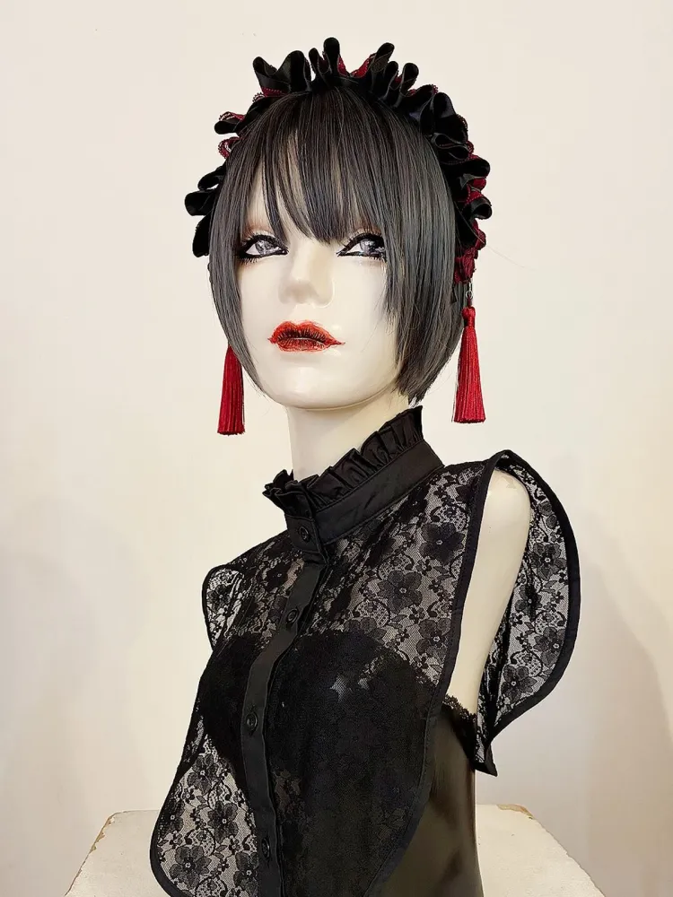 【Estrellas】エストレージャス　アジアンゴシックタッセルカチューシャ／黒×真紅★ウィンターセール2月23日まで★