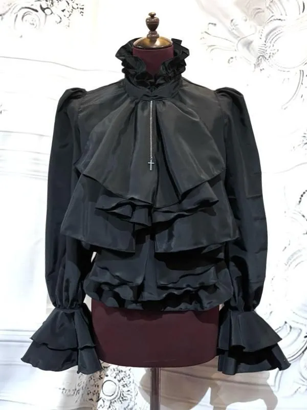 [대리석] 대리석 긴 압정 드레이프 크로스 블라우스와 태국어 : 검은 색